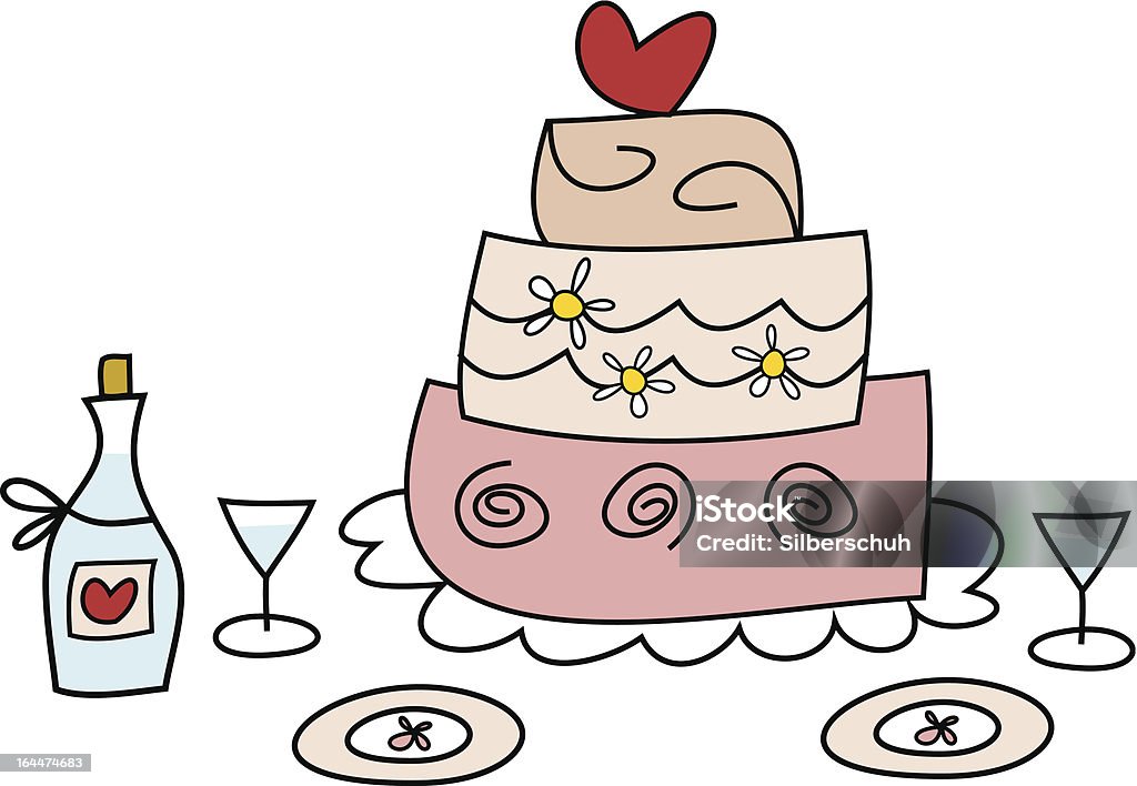 Doodle ilustração: Bolo de casamento - Vetor de Amor royalty-free