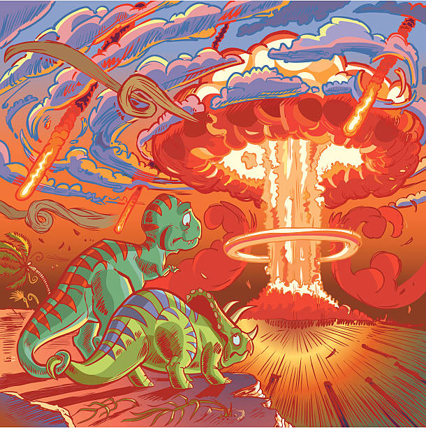 два динозавров посмотреть-апокалипсиса - mushroom cloud illustrations stock illustrations