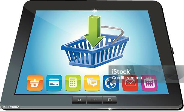 Vettore Tablet Pc Con Icona Di Carrello Dello Shoppingconcetto Di Ecommerce - Immagini vettoriali stock e altre immagini di Affari