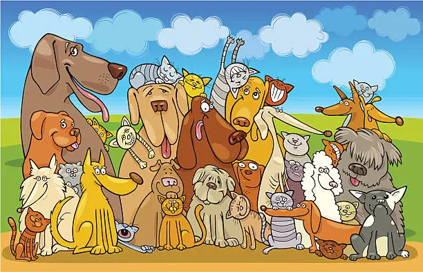 Vector illustration of Group of Cats and Dogs