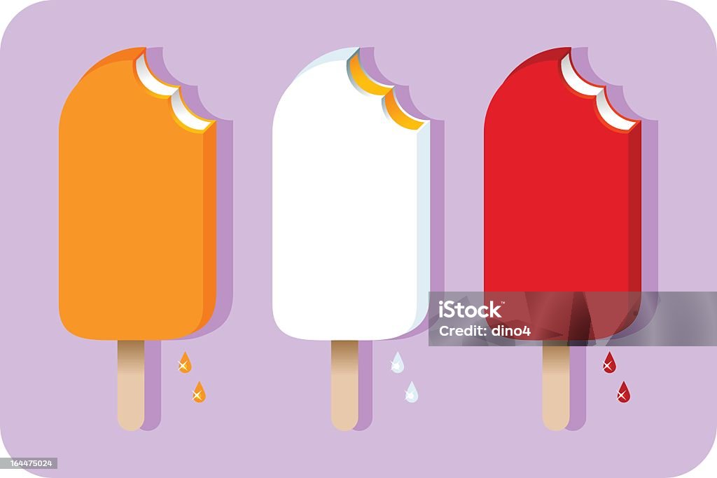 Three different colored bitten into ice cream pops 3 tasty creamsicles. Flavored Ice stock vector