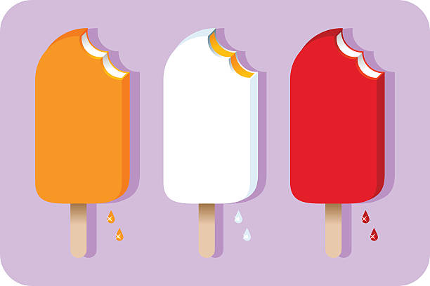 Three different colored bitten into ice cream pops vector art illustration