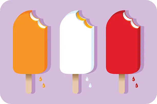 Vector illustration of Three different colored bitten into ice cream pops