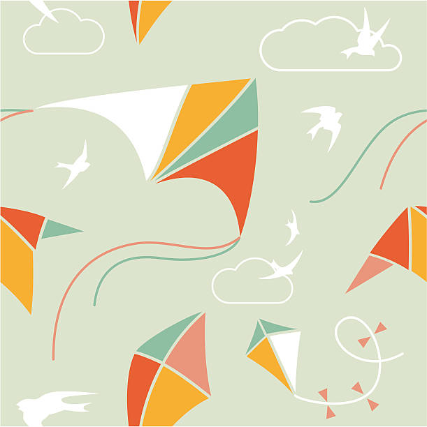 Kite Seamless Seamless pattern with kites and birds gale illustrations stock illustrations