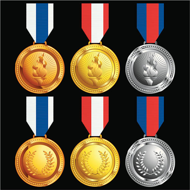 assortment of medal awards with ribbons vector art illustration