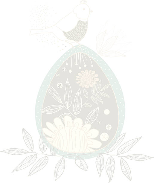 Easter eggs and bird vector art illustration