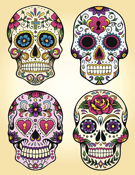 tag der toten, vektor-illustration-set - sugar skull stock-grafiken, -clipart, -cartoons und -symbole