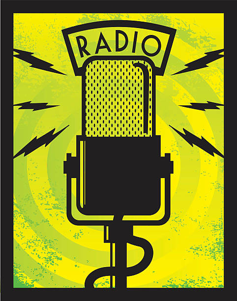 illustration of a radio microphone on a yellow background - ryan in a 幅插畫檔、美工圖案、卡通及圖標