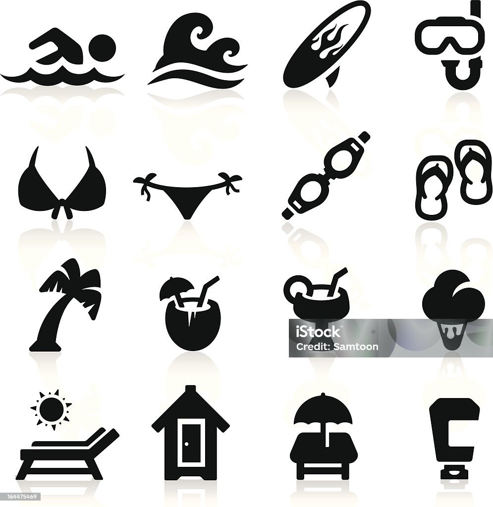 Strand-icons set elegante Serie - Lizenzfrei Schwimmbrille Vektorgrafik