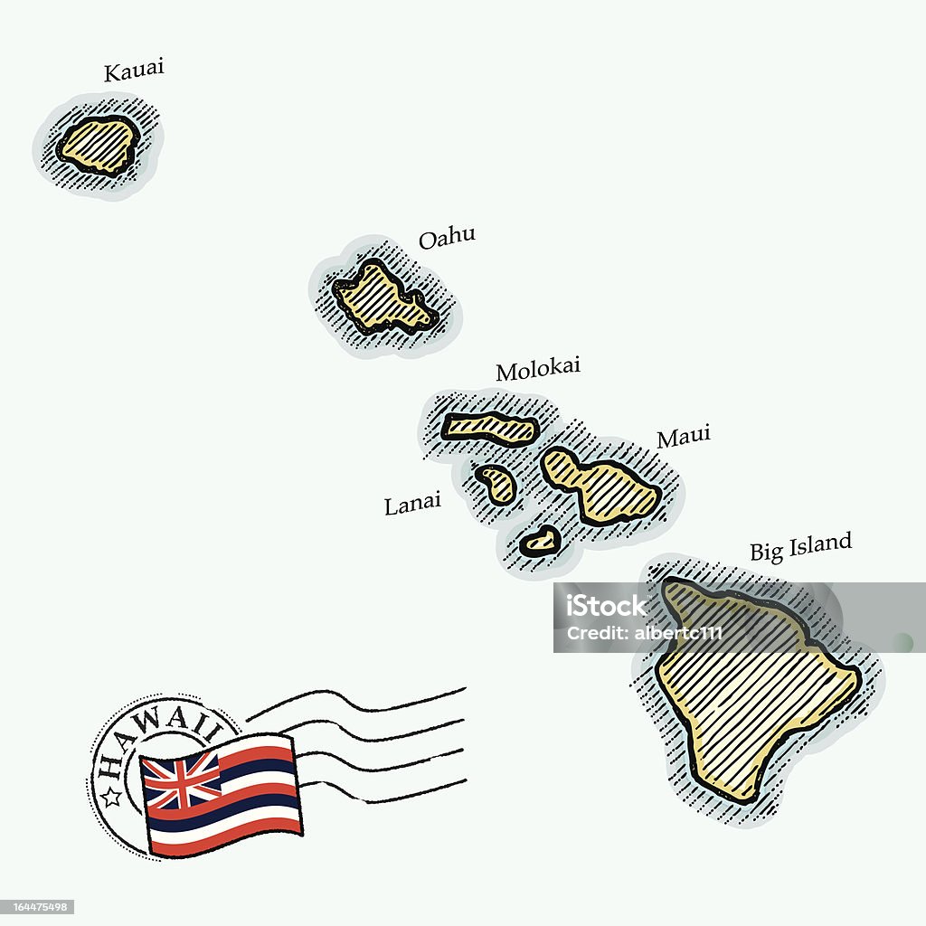 Crosshatch Mapa de Hawai - arte vectorial de Kauai libre de derechos