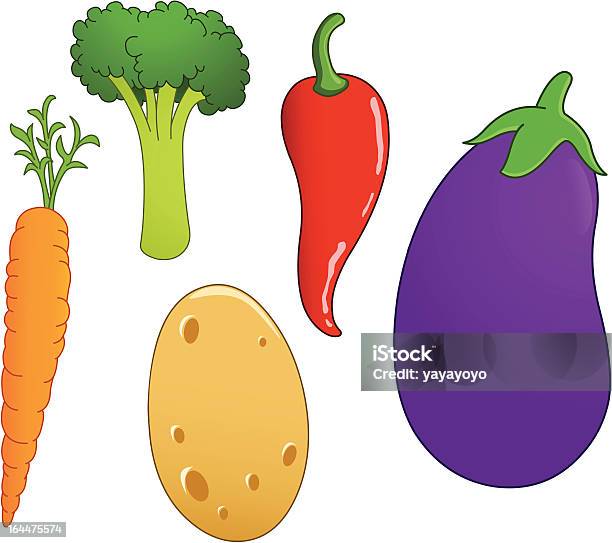 Овощной Набор — стоковая векторная графика и другие изображения на тему Баклажан - Баклажан, Без людей, Белый фон
