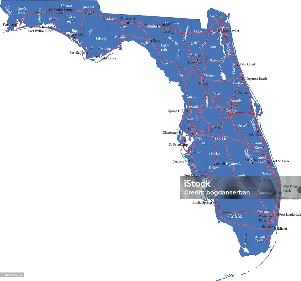 Carte de Floride - clipart vectoriel de Floride - Etats-Unis libre de droits