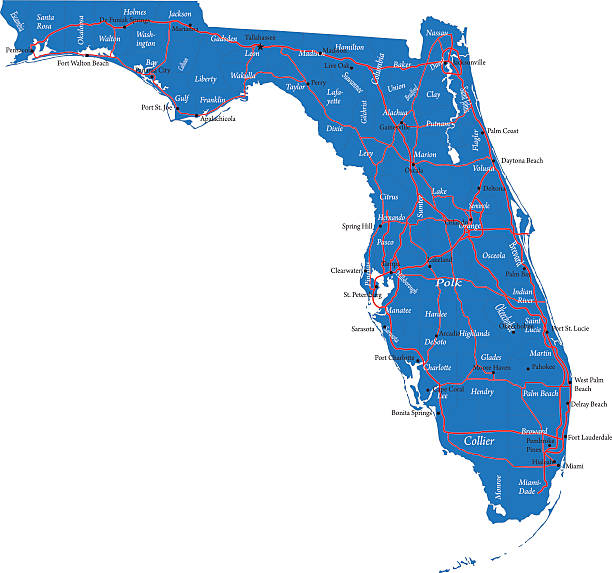 ilustrações, clipart, desenhos animados e ícones de mapa da flórida - sarasota miami florida fort lauderdale sea