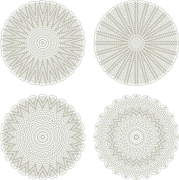 ilustrações, clipart, desenhos animados e ícones de conjunto de vetor guilhoché rosettes - lace guilloche decoration circle