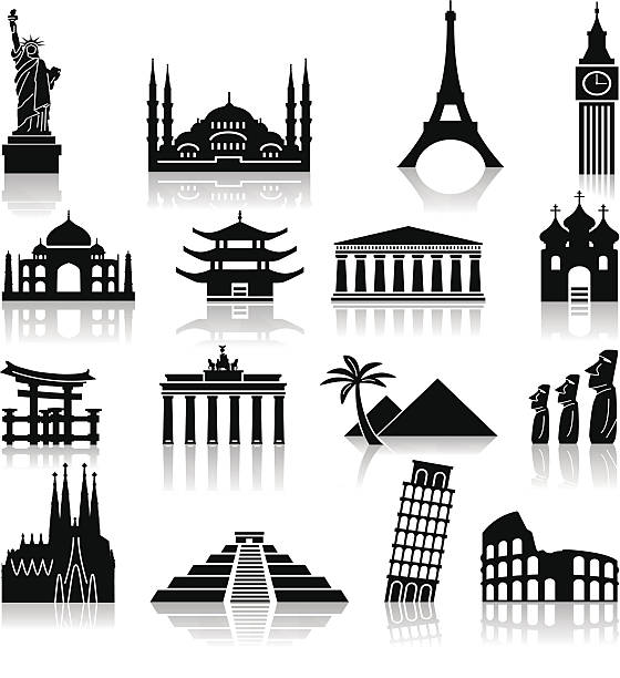 ilustraciones, imágenes clip art, dibujos animados e iconos de stock de iconos de viajes de referencia - brandenburg gate famous place germany spain