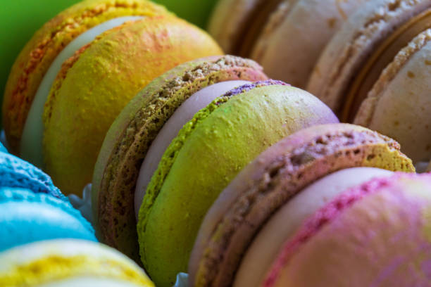 istock Colorful french macarons, close up.Different colorful macaroons background. 1644760292