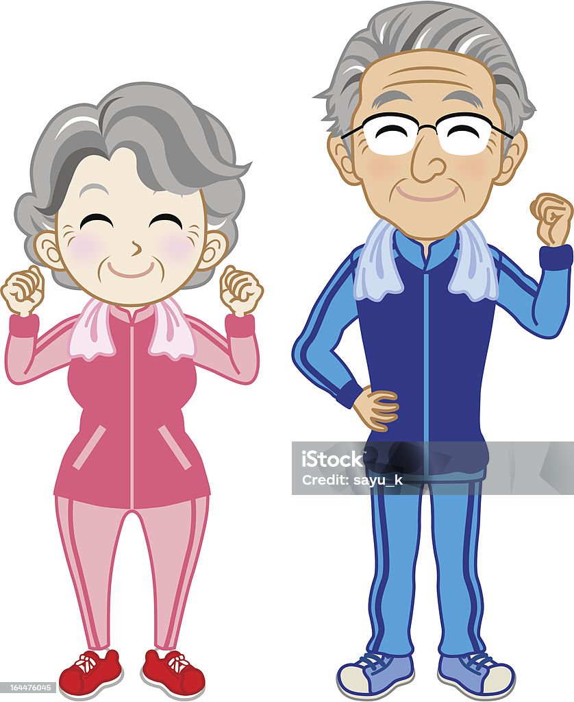 Пожилая пара в спортивной одежды - Векторная графика Комикс роялти-фри