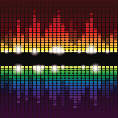 Rainbow shining digital equalizer vector background with flares