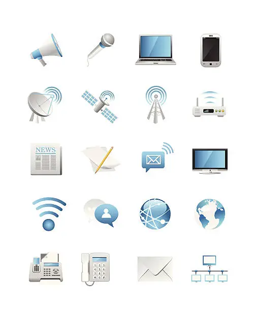 Vector illustration of Communication, Media & Telecommunication Icons