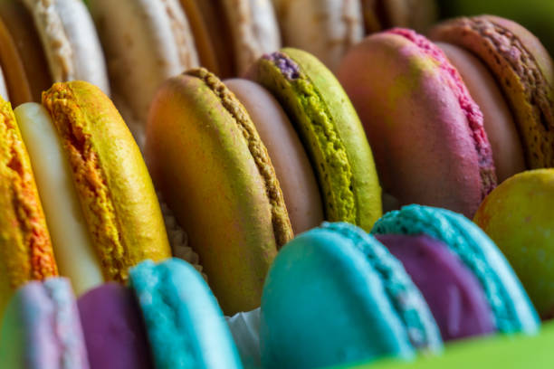 istock Colorful french macarons, close up.Different colorful macaroons background. 1644764542