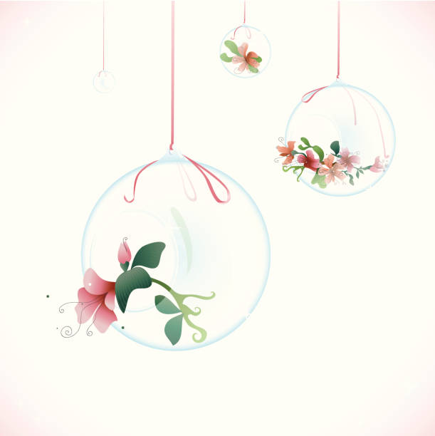 Elegant decoration - glass balls with flowers vector art illustration