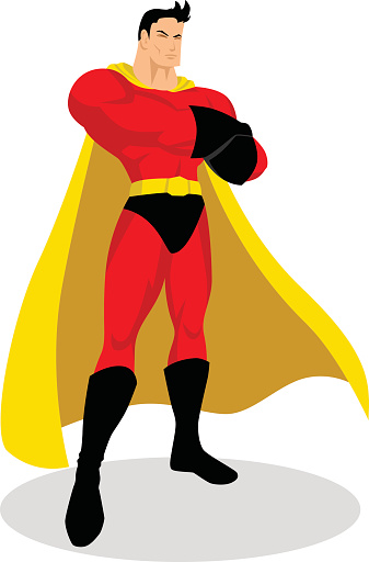 Cartoon Superhero Wearing Red Clothes And Yellow Cover Stock Illustration -  Download Image Now - iStock
