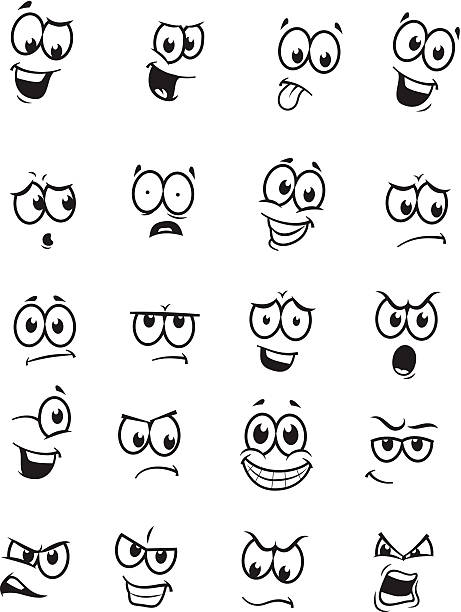 Set of 20 cartoon faces Vector drawings of different expressions/emotions. cruel stock illustrations