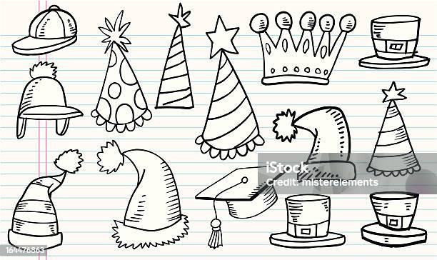 Doodle Hat Set Stock Illustration - Download Image Now - Mortarboard, Doodle, Party Hat