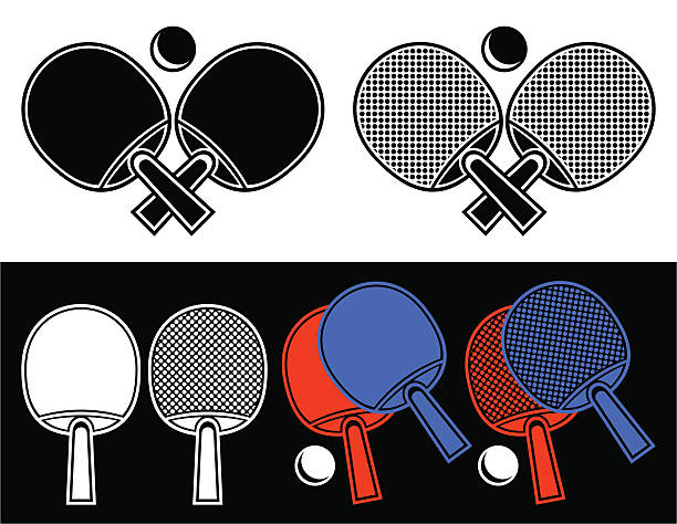 ракетки в настольный теннис. - tennis tennis ball ball black background stock illustrations