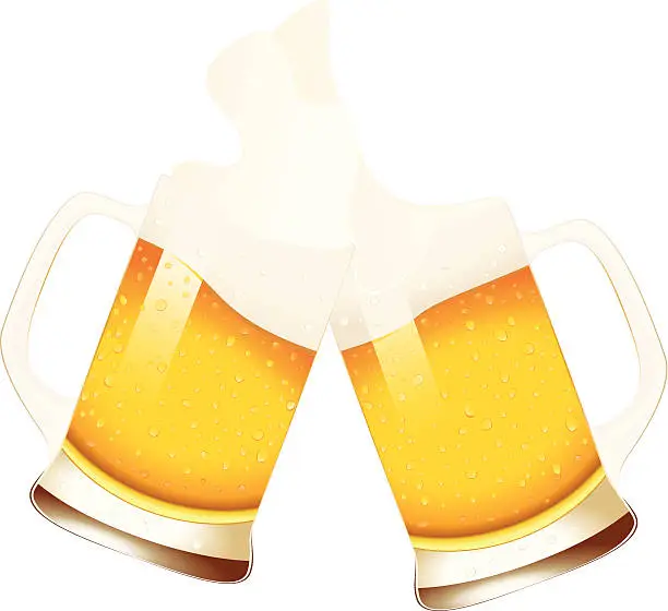 Vector illustration of Beer mugs with splashing foam isolated on white