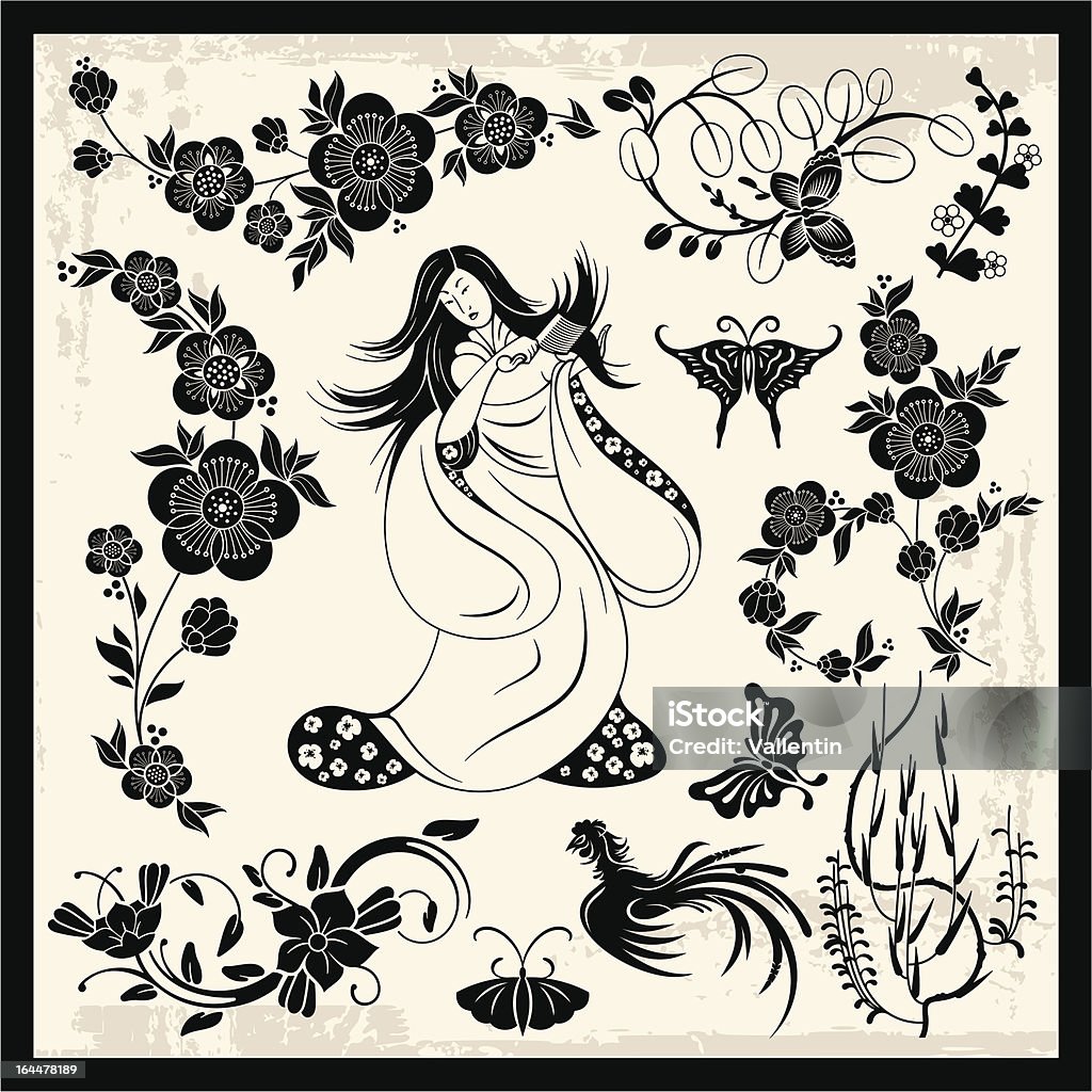 Vector conjunto de ornamentos tradicional japonês - Royalty-free Borboleta arte vetorial