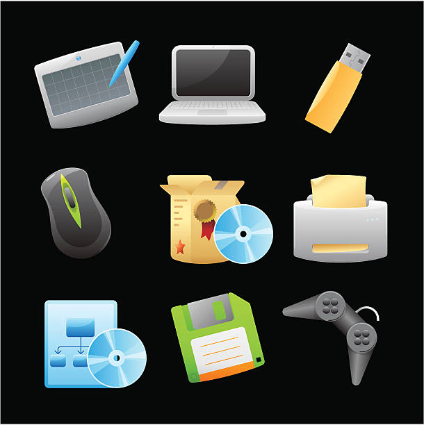 ikony dla komputera - black background cardboard box computer icon symbol stock illustrations