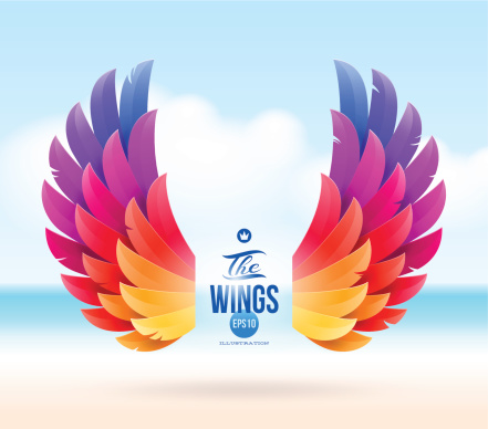 Abstract vector illustration - colorful wings on a tropical sea shore.