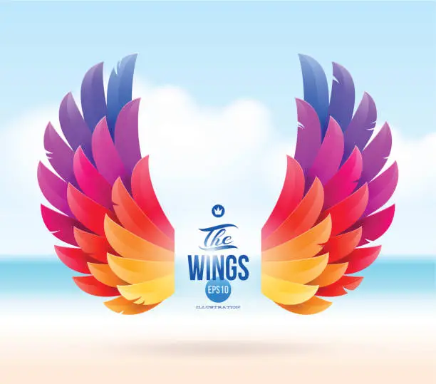 Vector illustration of Colorful wings on a tropical sea shore