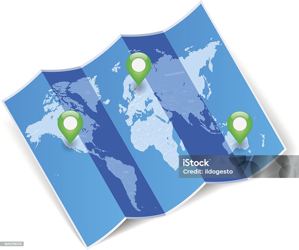 Mapa do mundo com gps marcas - Royalty-free Dobrado arte vetorial