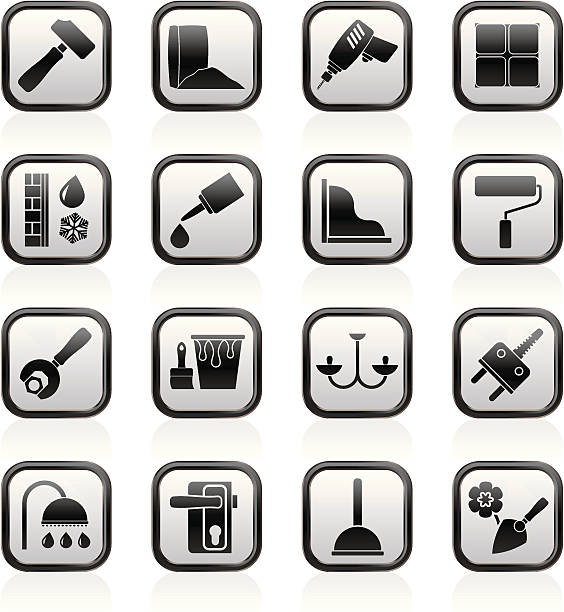 Construction and building equipment Icons Construction and building equipment Icons - vector icon set 1 bathroom silicone stock illustrations