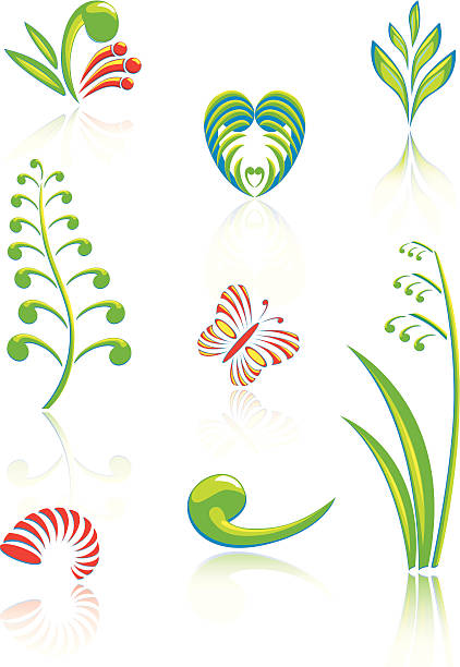 maorys koru projekt elementów zestaw kolorów - pattern koru maori indigenous culture stock illustrations