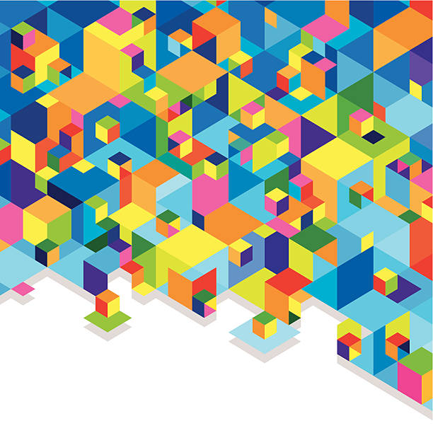 colorful cubes Geometric abstraction stack of blue and multicolored cubes. puzzle backgrounds stock illustrations