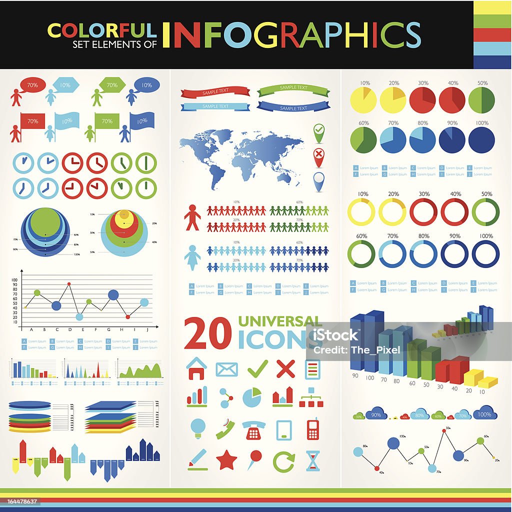 Bunte Infografik und 20 universal icons set - Lizenzfrei Abstrakt Vektorgrafik