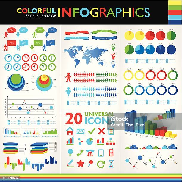 Bunte Infografik Und 20 Universal Icons Set Stock Vektor Art und mehr Bilder von Abstrakt - Abstrakt, Balkendiagramm, Blau