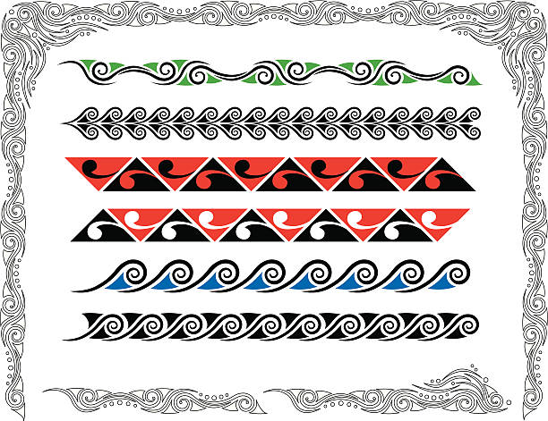 Stylised Maori Koru Borders Collection of Stylised Maori Koru Borders with color EPS8 koru pattern stock illustrations