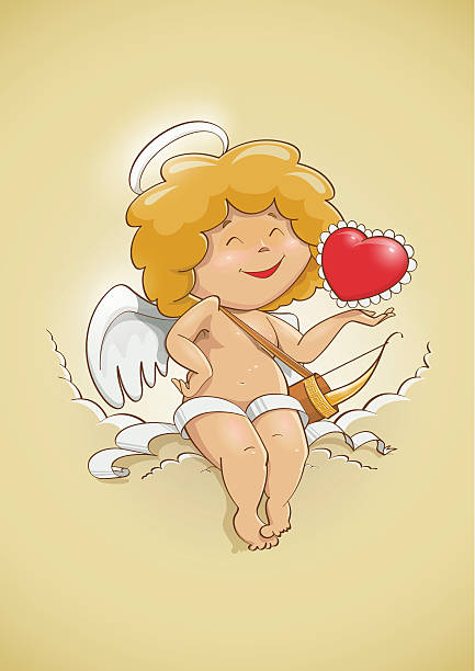 angel amor für den valentinstag - angel cherub heart shape smiling stock-grafiken, -clipart, -cartoons und -symbole