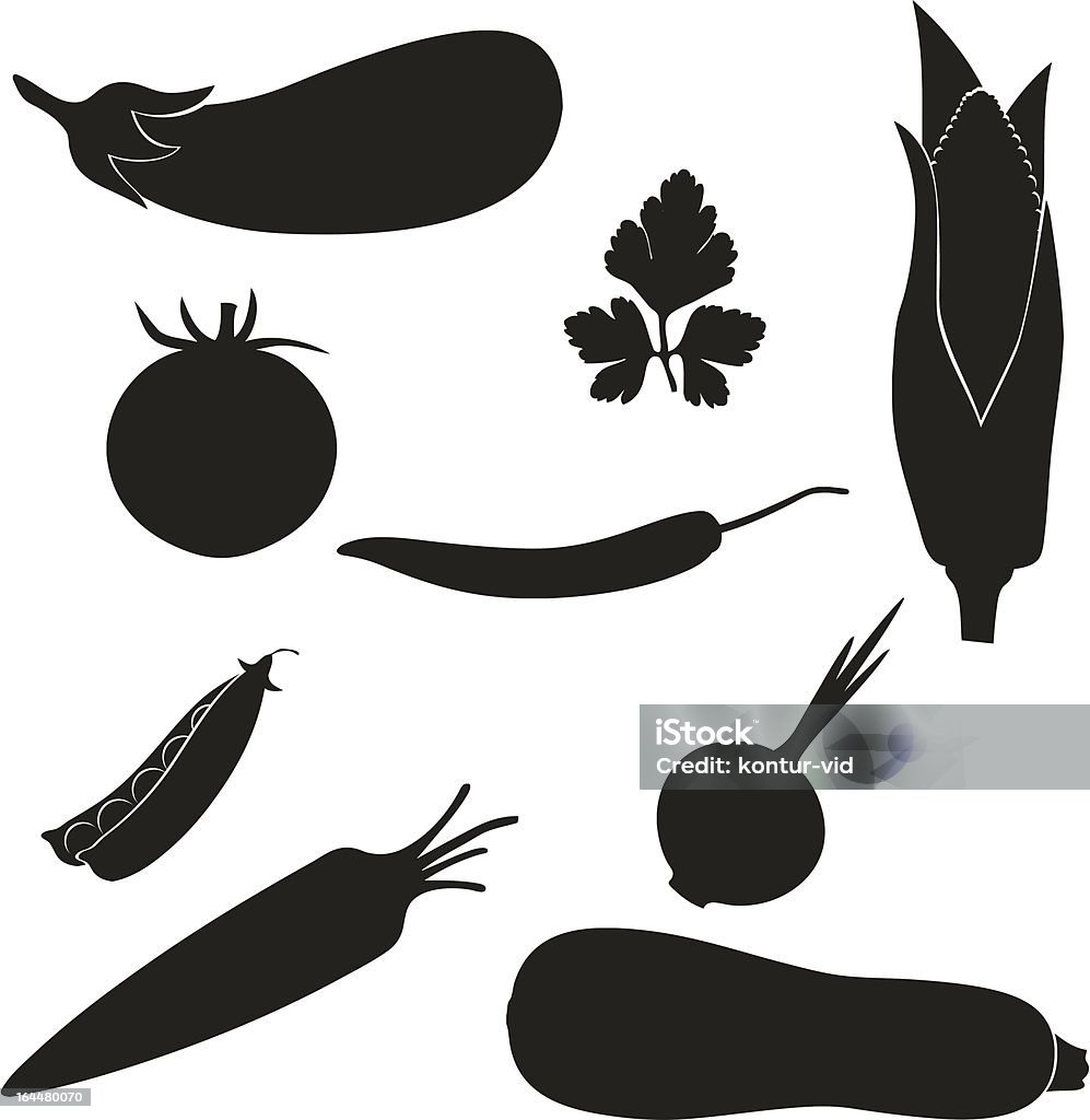 Conjunto de ícones pretos silhueta de vetor ilustração legumes - Vetor de Agricultura royalty-free