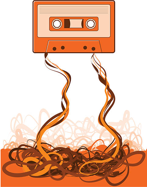 Cassette Tape Unraveled vector art illustration