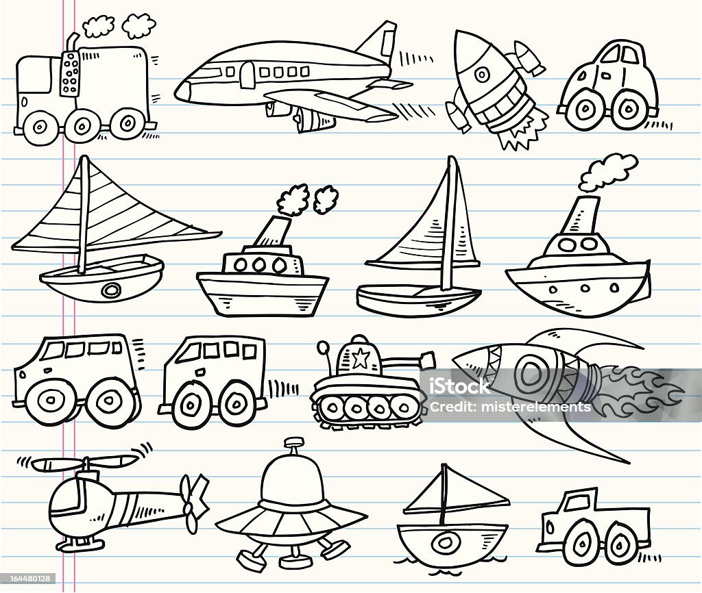 Doodle Transportation Set Doodle Transportation Vector Set Armored Tank stock vector