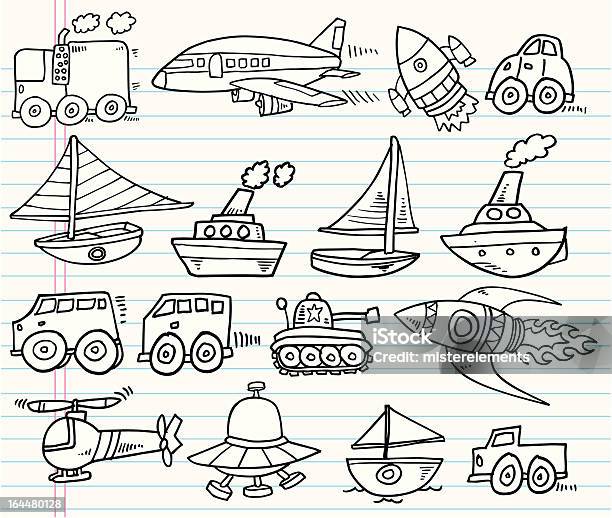 Doodle Transportation Set Stock Illustration - Download Image Now - Armored Tank, Doodle, Air Vehicle