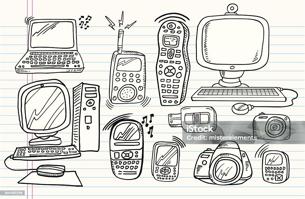 Computer Technology Doodle Doodle Technology And Electronics Set Stock Illustration - Download ...