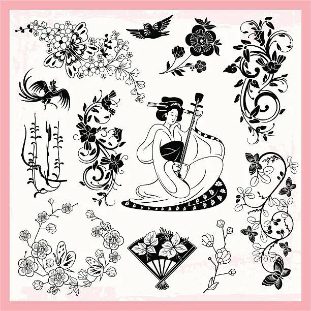 Vector illustration of Japanese Traditional Ornaments Vector Set