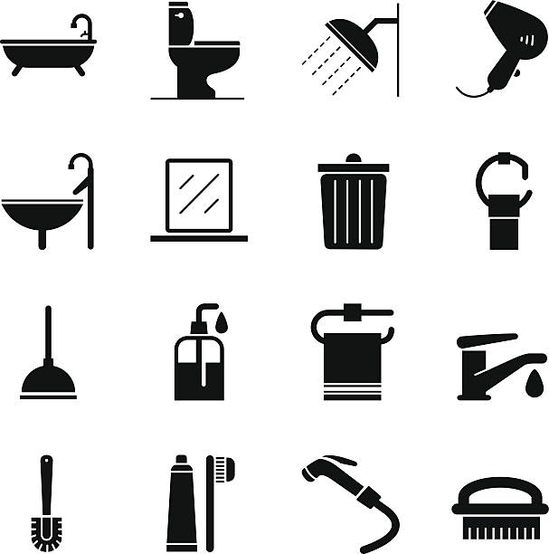 Bathroom Icons Vector File of bathroom related vector icons for your design or application. Raw style. Files included: vector EPS, JPG, PNG. See more in this series. bathroom designer shower house stock illustrations