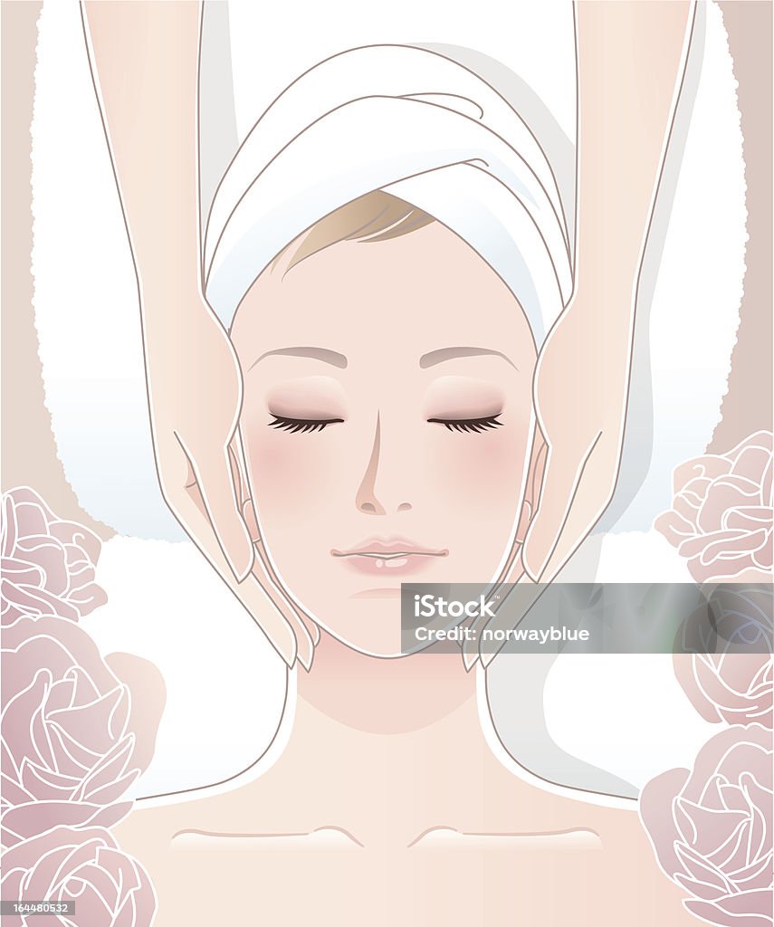 Hermosa mujer recibiendo masaje facial - arte vectorial de Masaje facial libre de derechos